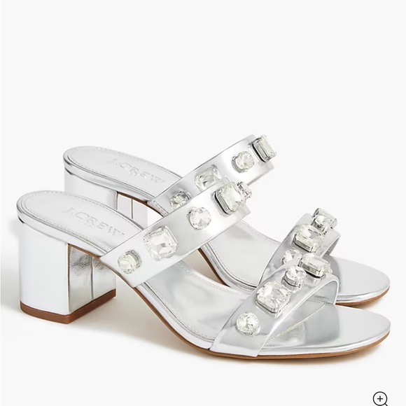 Jcrew factory silver jewel mule heels Polyurethane/Rubber sole 2.6” heel height - Picture 1 of 5